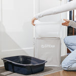 SiftEase cat litter box sifter is lifted from the litter bin to show the extra large sifter tray, much bigger than a sifting litter scoop