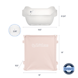 SiftEase litter box cleaner dimensions include big capacity 10.5 inch wide by 14 inch tall litter bin and 14.5 inch wide by 8 inch deep litter sifting basket tray