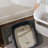 Cropped image of Siftease cat litter box sifter tray next to litter box