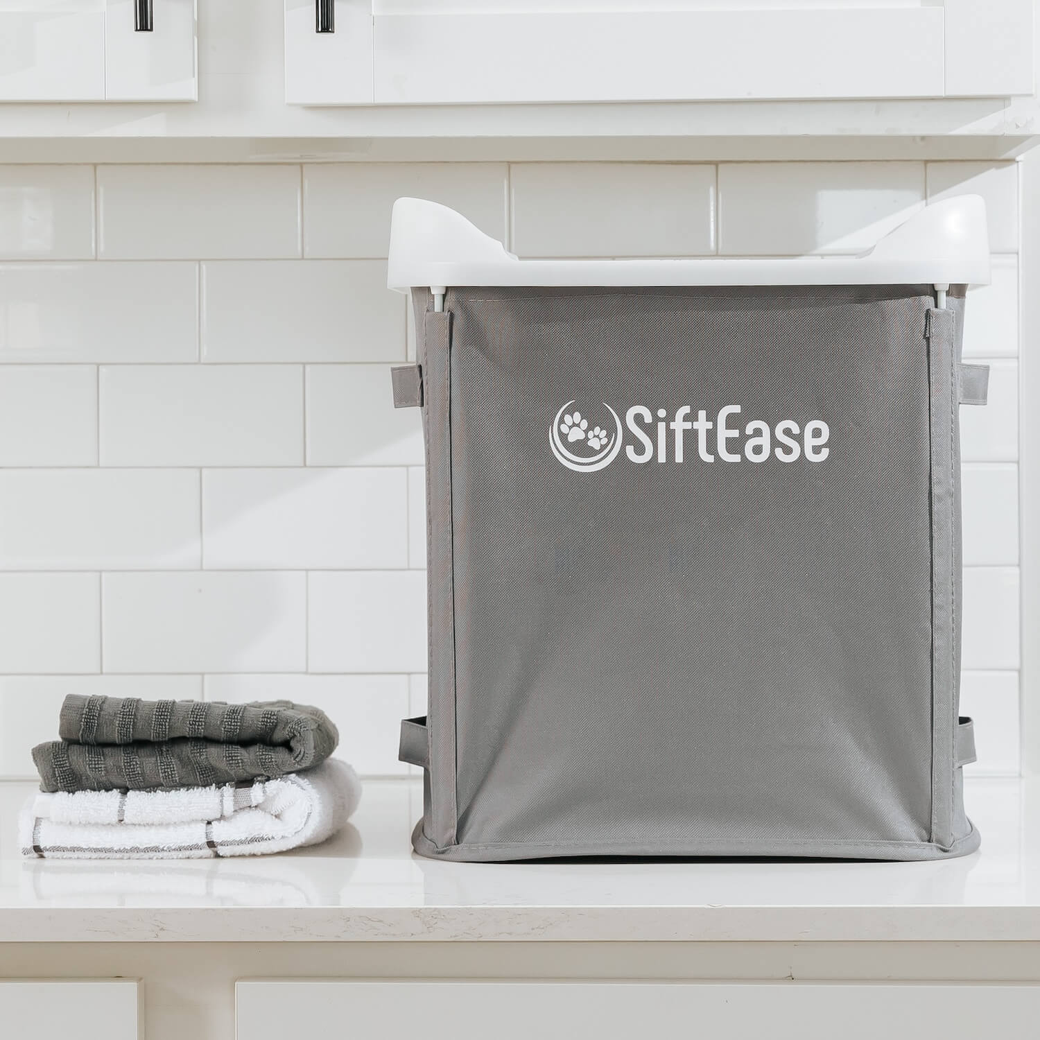 SiftEase cat litter sifters are easy to store and look pleasing on countertop too.