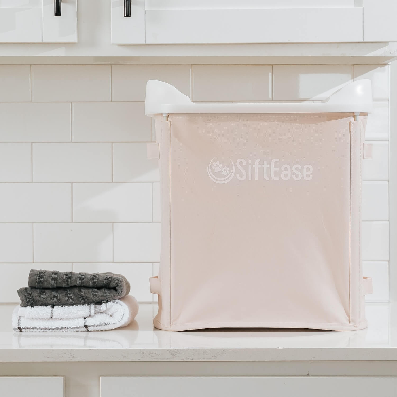 SiftEase cat litter sifters are easy to store and look pleasing on countertop too.